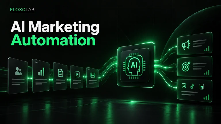 AI marketing automation connecting contacts, analytics, content, email, and social channels