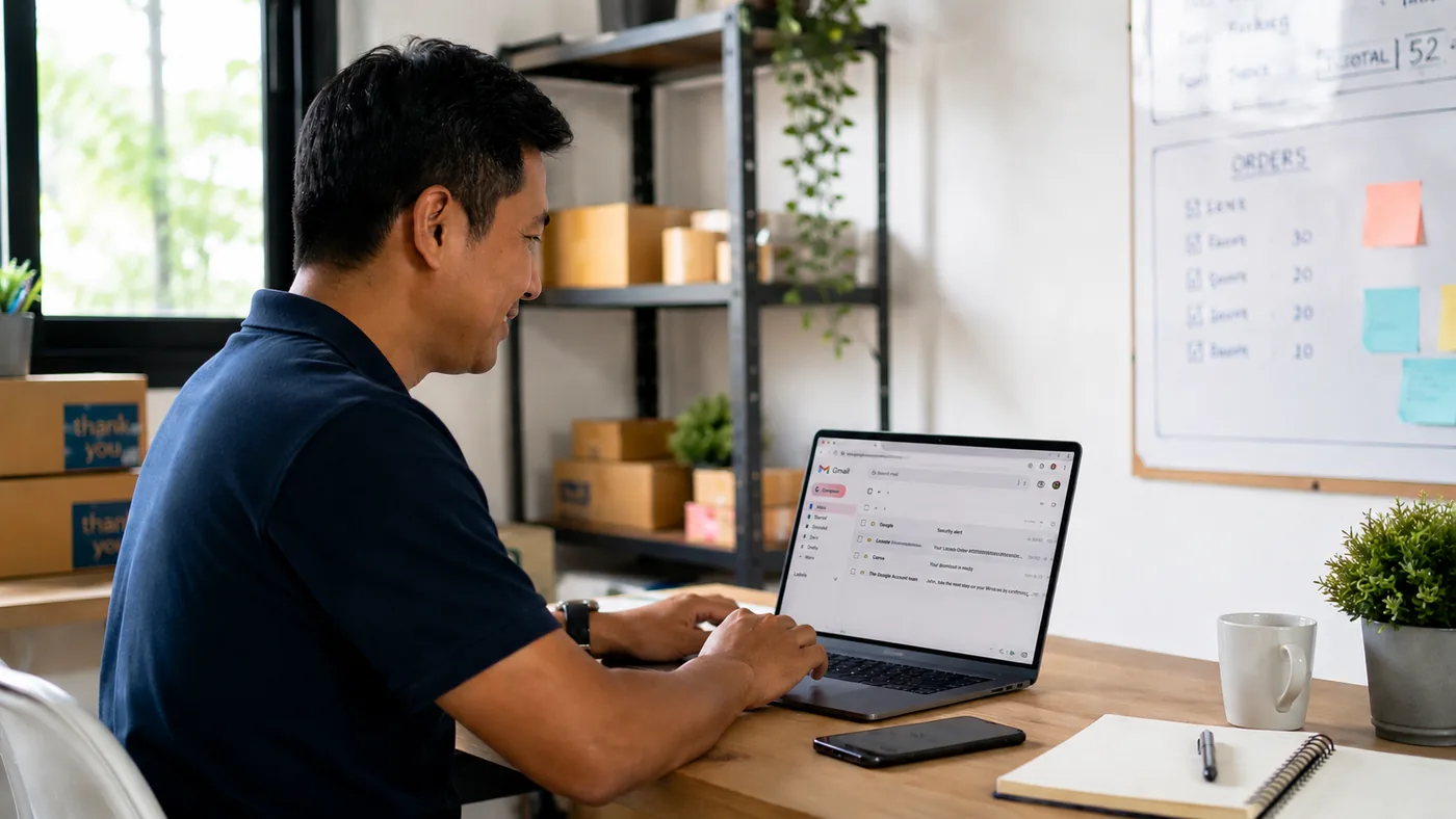 Small business owner using a simple Google Forms automation notification