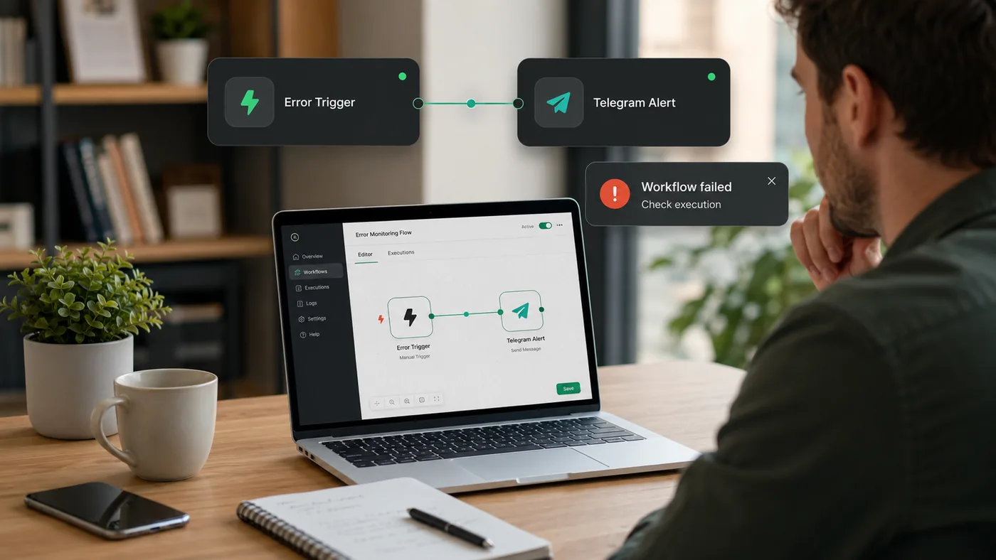 n8n Error Trigger workflow sending a Telegram alert when an automation fails