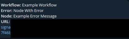 Telegram alert message from an n8n workflow failure notification