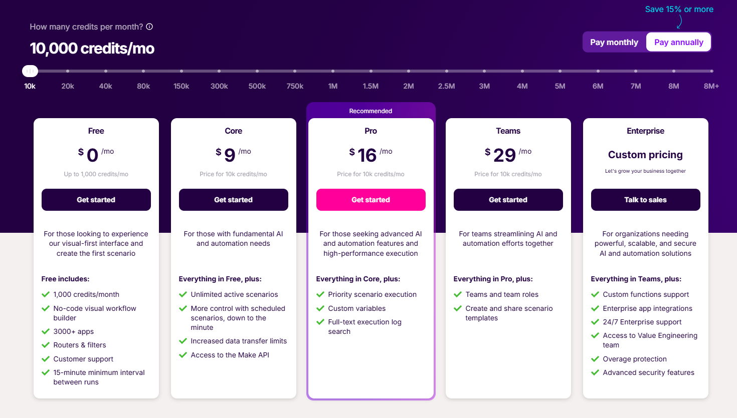 Make pricing page screenshot