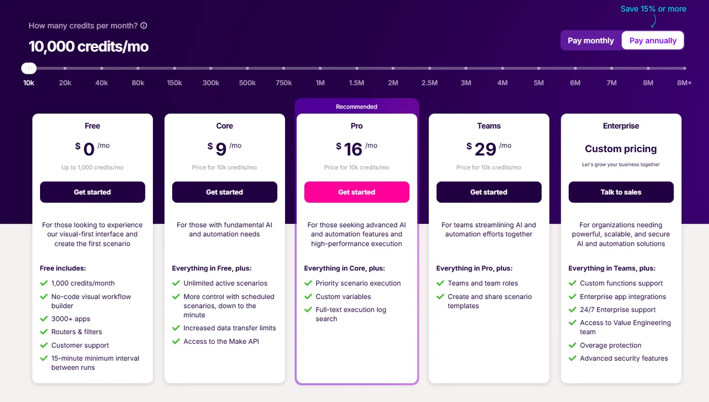Make pricing page screenshot