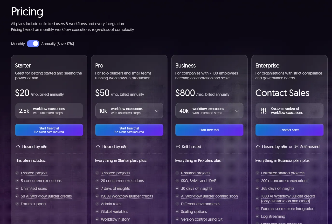 n8n pricing page screenshot
