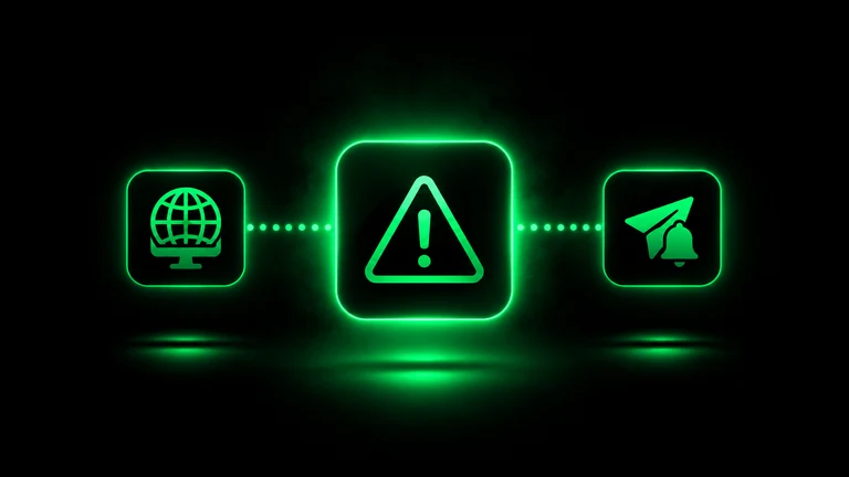 n8n uptime monitoring workflow sending a Telegram alert when a website goes down