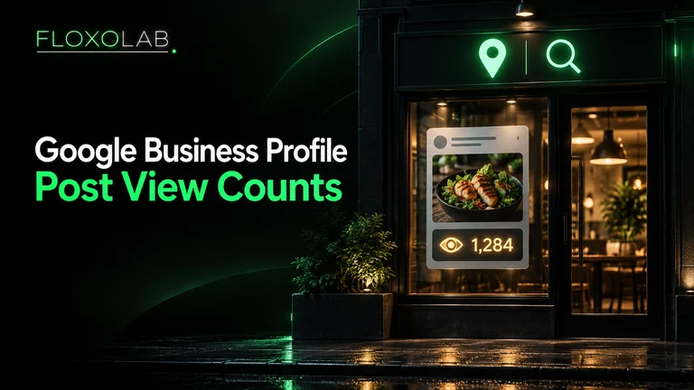 Local business storefront displaying a Business Profile post and its view count