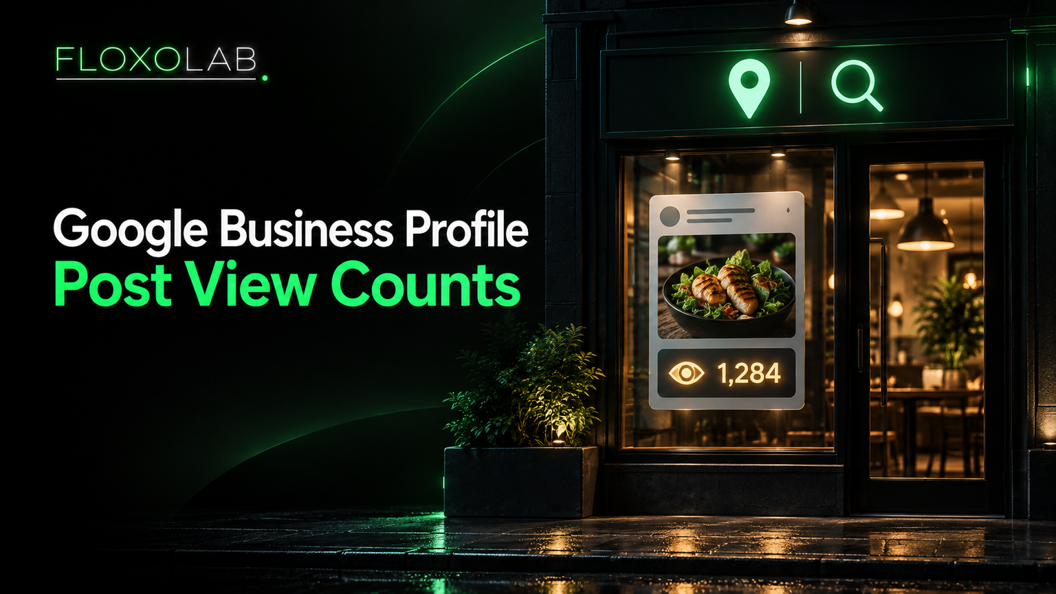 Local business storefront displaying a Business Profile post and its view count