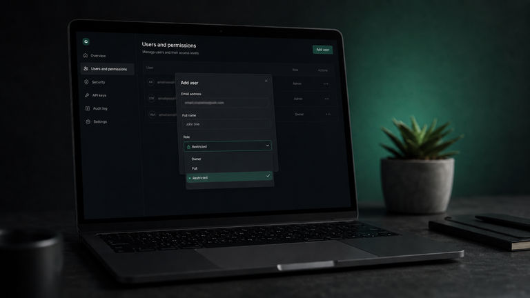 Laptop showing the Google Search Console Users and permissions screen