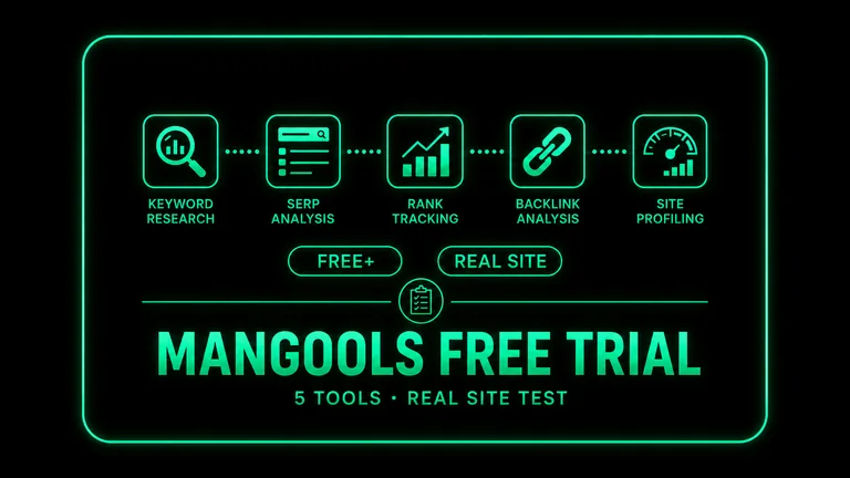 Mangools Free+ five-tool test on a real young website