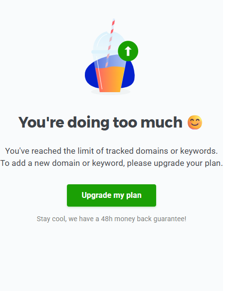 Mangools limit message blocking a second SERPWatcher location for the same domain